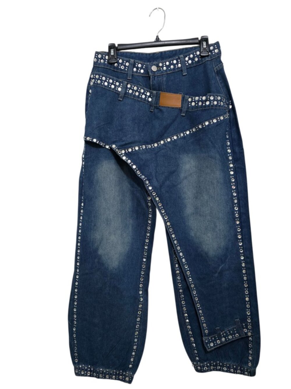 Women's High Waist Straight Wide Leg Jeans Heavy Duty Spliced Denim Pants Medium